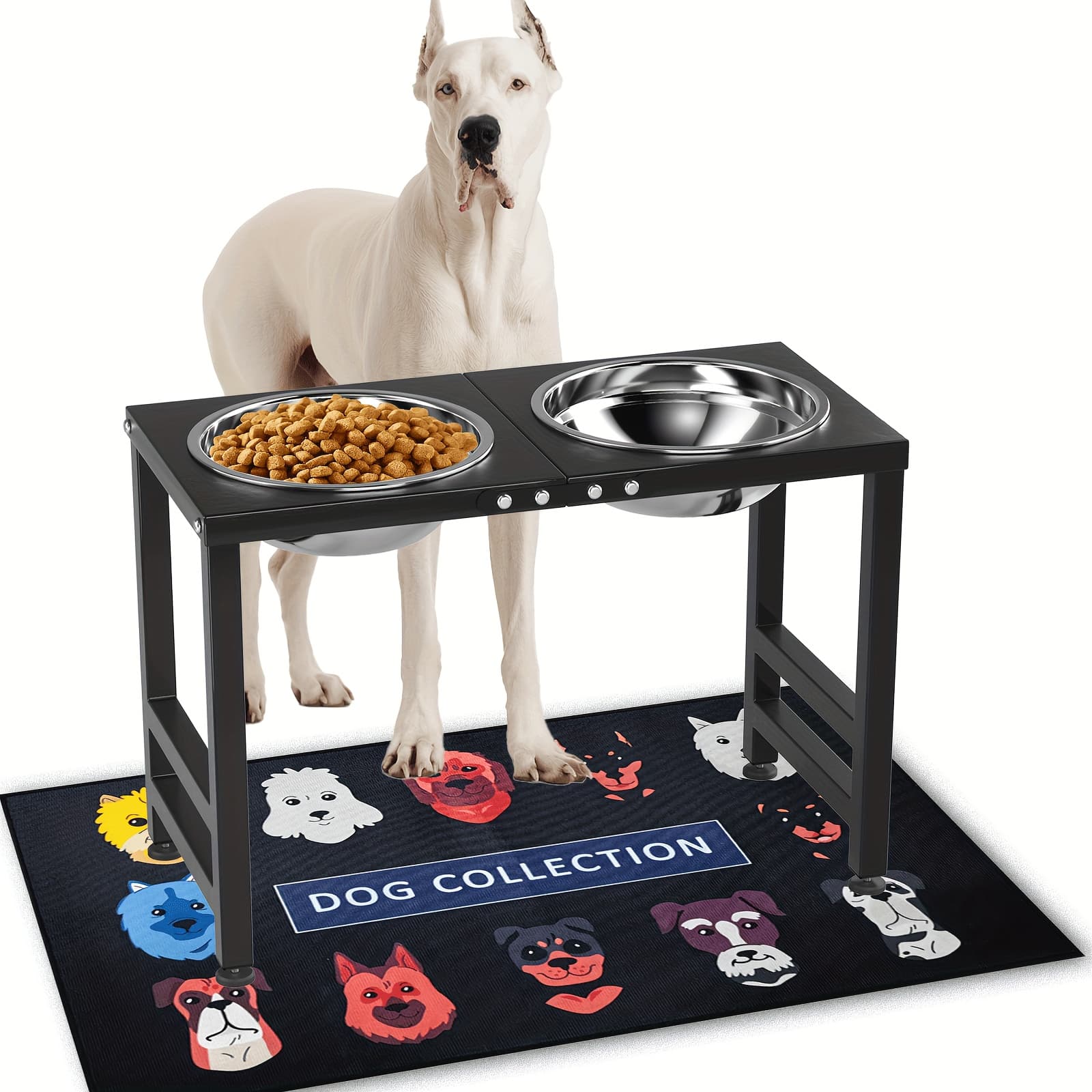 TEMU Metal Elevated Dog Bowls For Extra Large Dogs With Mat, Raised Dog Bowl Stand For Large Breed, Height 15.5 In, Dog Feeder With 2 3000 Ml (13 Cups) Dog Food Bowls