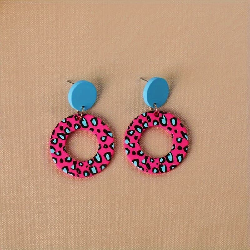 TEMU Vintage Charm: Retro Style Acrylic Earrings With Leopard Print, Perfect For Everyday Wear And Parties