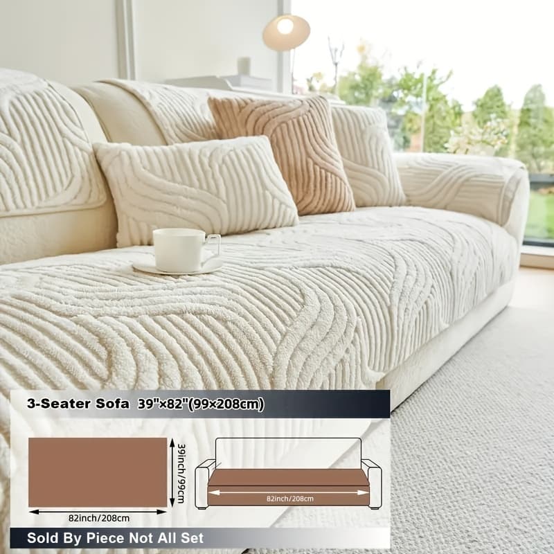 TEMU 1pc Pet Friendly Sofa Cover, Non Slip Furniture Protector, Patterned & Solid Color Shu Plush Sofa Cushion, All Season Short Plush Sectional Sofa Cover For Living Room Bedroom Office