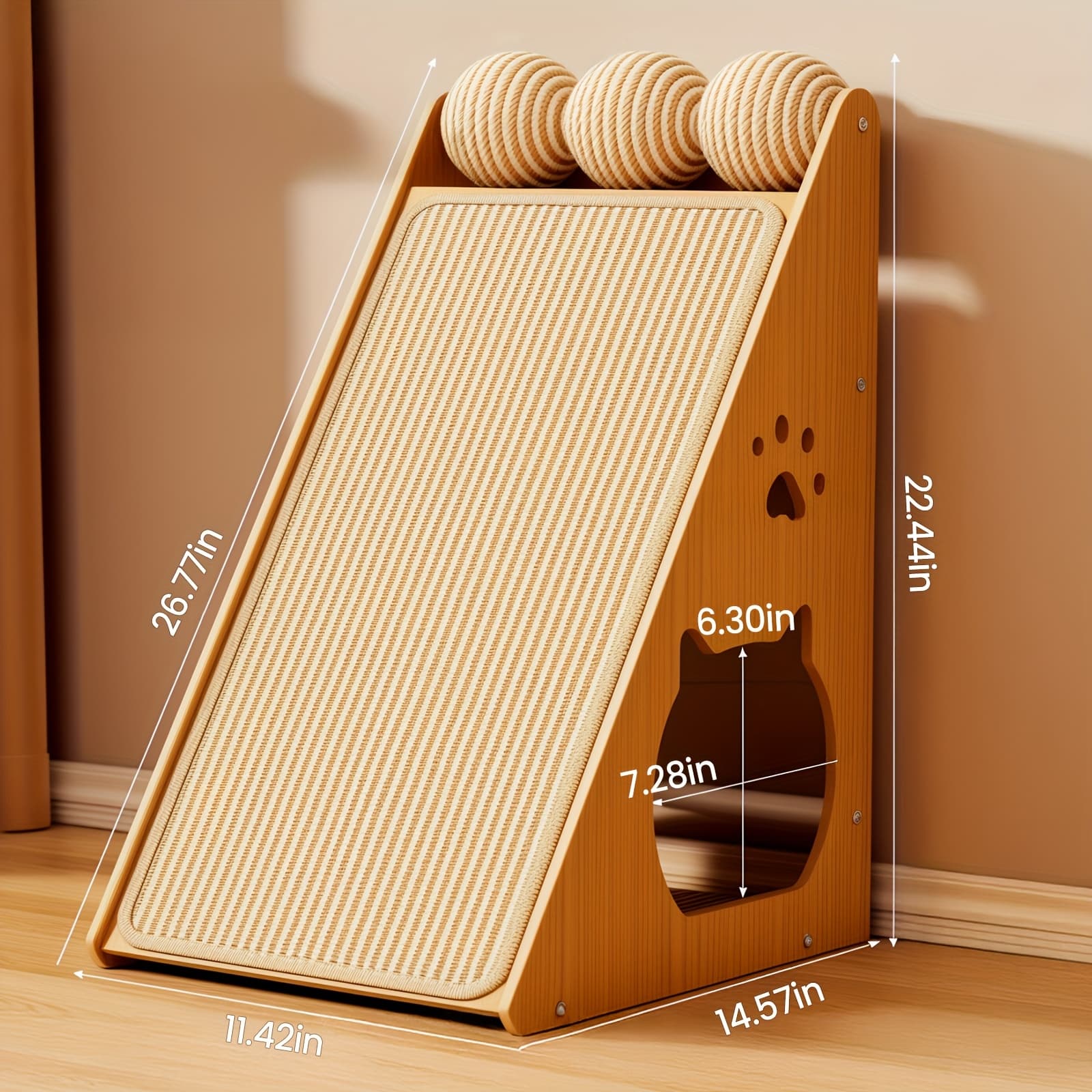 TEMU 27 Inch Multi-scene Cat Scratching Board, Includes Abrasion-resistant, Non-dandruff Sisal Rope, , Protects Furniture, Comes With 3 Teaser Balls, Cat Scratching Pad For Indoor Cats