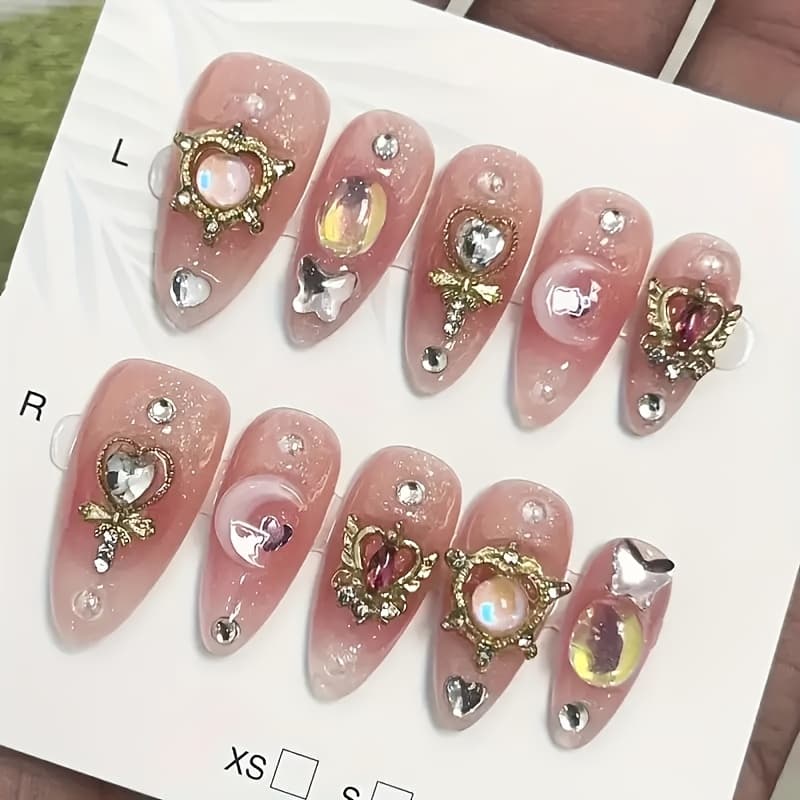 TEMU 10pcs Pink High-end Almond Nail Art Stickers Blush Handmade Nail Art