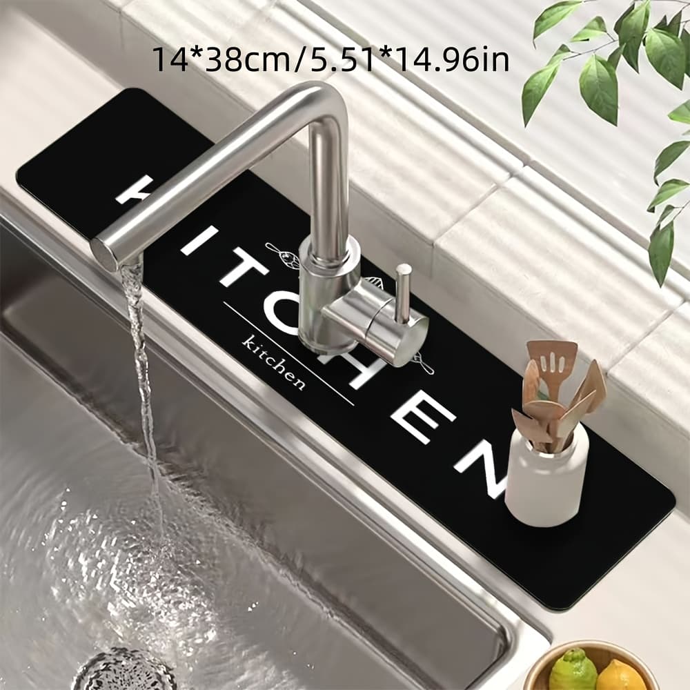 TEMU 1pc Kitchen English Letter Theme Faucet Mat, Dish Drying Mat, Absorbent Mat, For Home Sink And Kitchen Faucet, Drainage Mat, Table Mat, Very Suitable For Home Decoration And Gifts