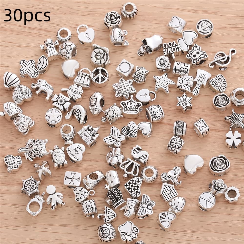 TEMU Beginner-friendly! 30pcs Mixed Multi-shape Large-hole Bead Set - A Of Materials For Making Bracelets, Necklaces, And Keychains
