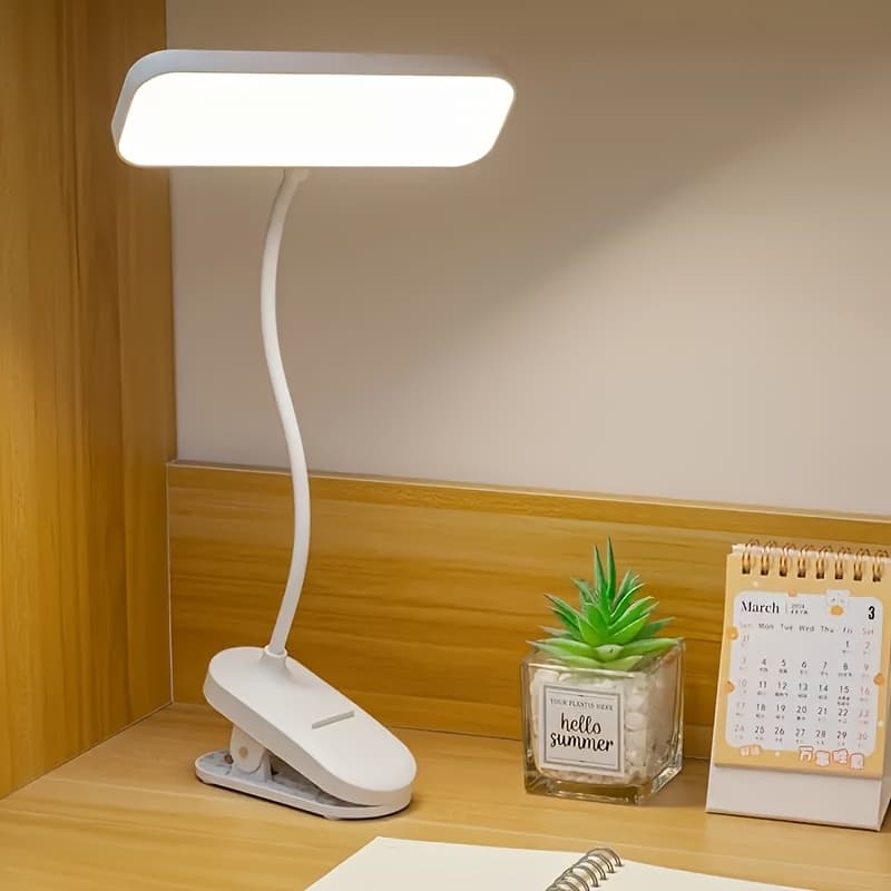 TEMU Adjustable Led Gooseneck Desk Lamp With Touch Control, Height & Color Temperature Adjustment, 18650 Rechargeable Battery, Indoor With Sunshade, Dimmer, Usb/battery Powered - White