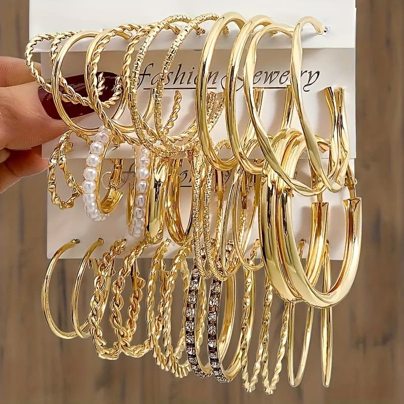 TEMU 36pcs/set Women's Fashion Ring Earrings Elegant Individual Style Geometric Twisted Shape Ear Jewelry Daily Wear Party Gift