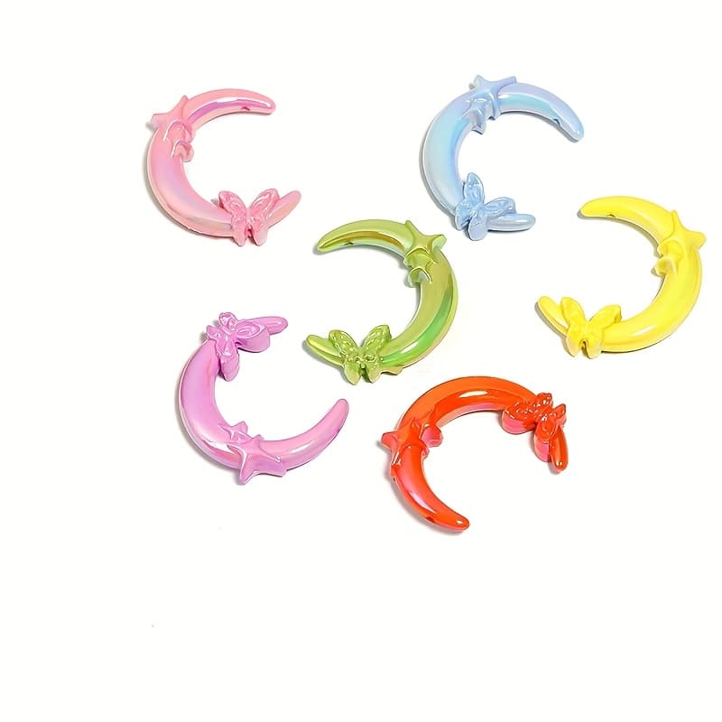 TEMU 6pcs/set Style Random New Plated Acrylic Stars Moon Vertical Hole Beads Mobile Phone Chain Keychain Pen Decorative Materials Additions Loose Beads