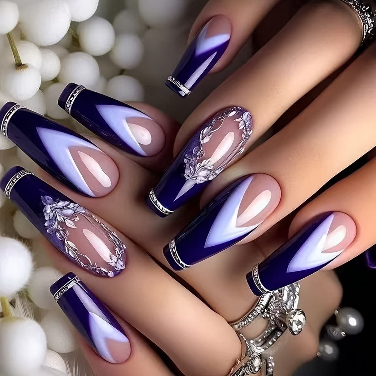 TEMU Elegant Purple French Romantic Ballet-style Spring And Summer Detachable Nail Set With 24pcs
