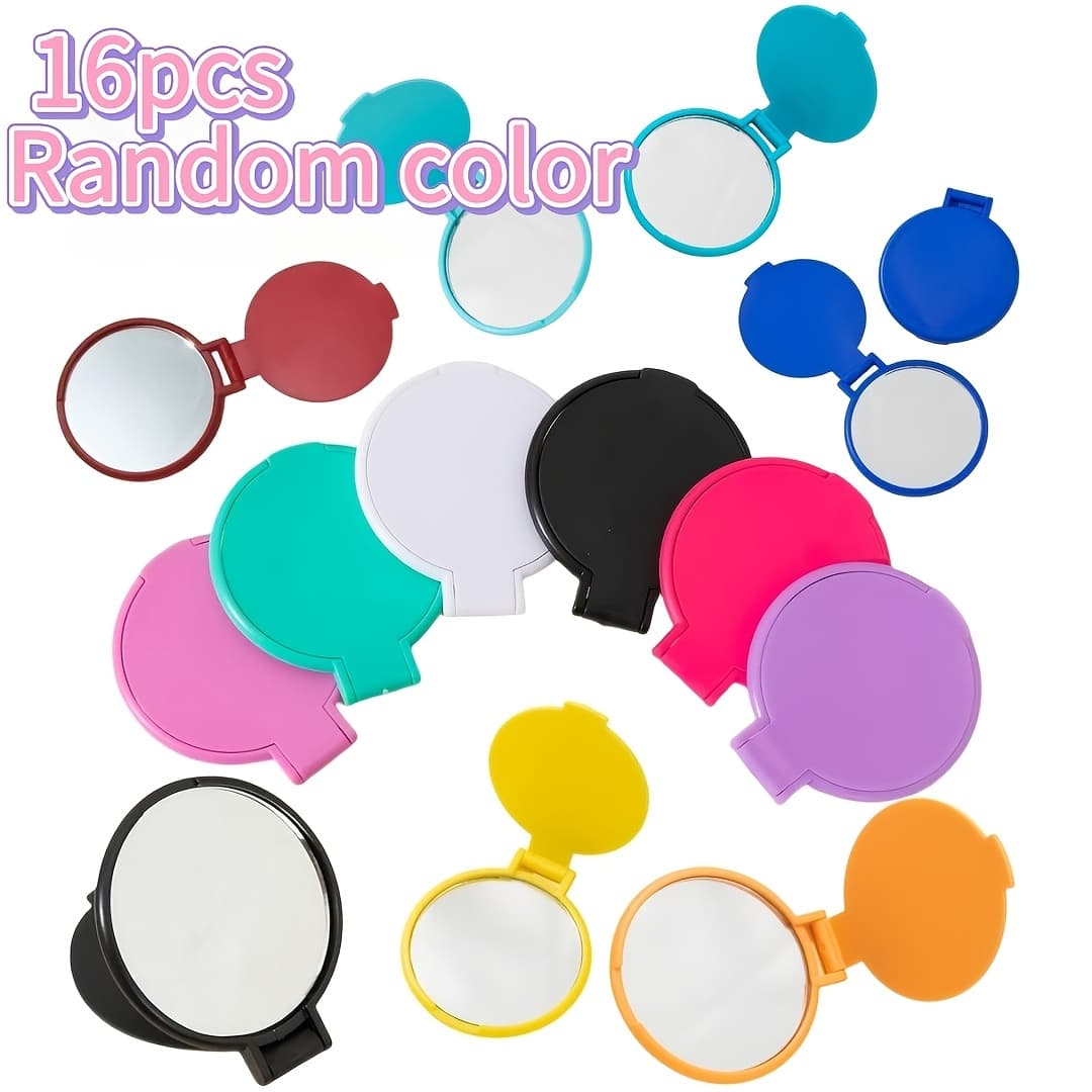 TEMU 16pcs Mini Folding Travel Makeup Mirror, Round Portable Pocket Mirror, Suitable For Women And Girls, Desktop Installation, Portable And Lightweight, Random Colors