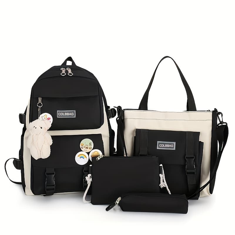 TEMU 4pcs Backpack Large Capacity Schoolbag Travel Bag Canvas Shoulder Bag, For Teenager, For Teenager