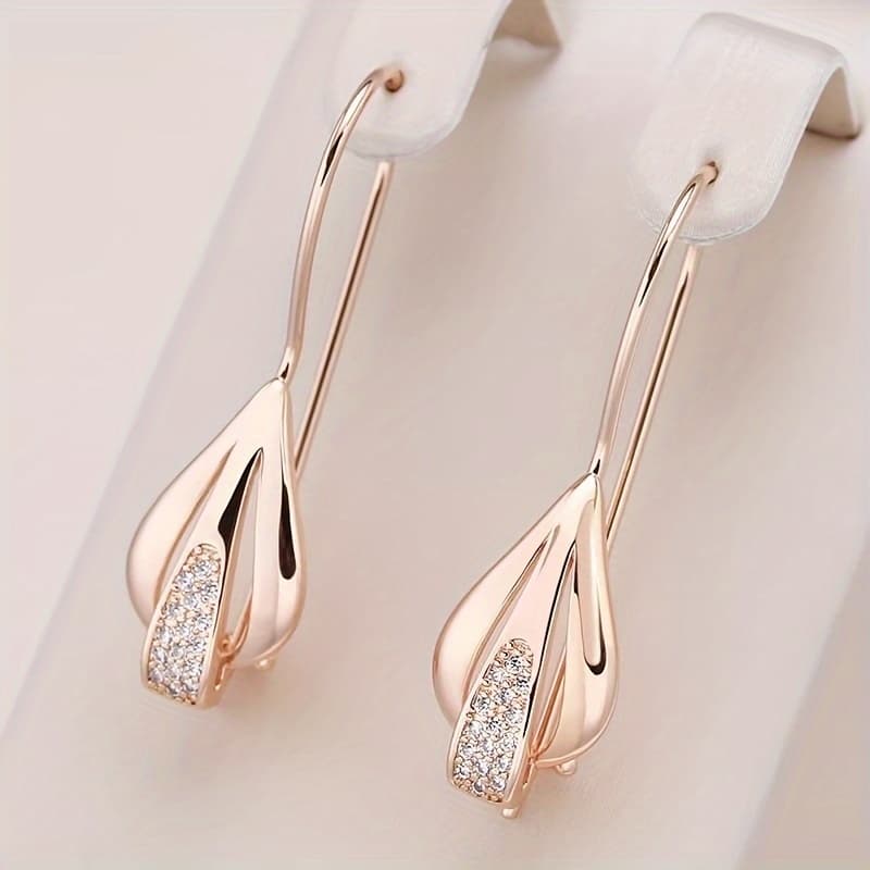 TEMU 1 Pair Of Golden Synthetic Cubic Zirconiaia Long Big Earrings For, Glossy Flower Ethnic Bride Vintage Jewelry, Valentine's Day Gift, For Teenager