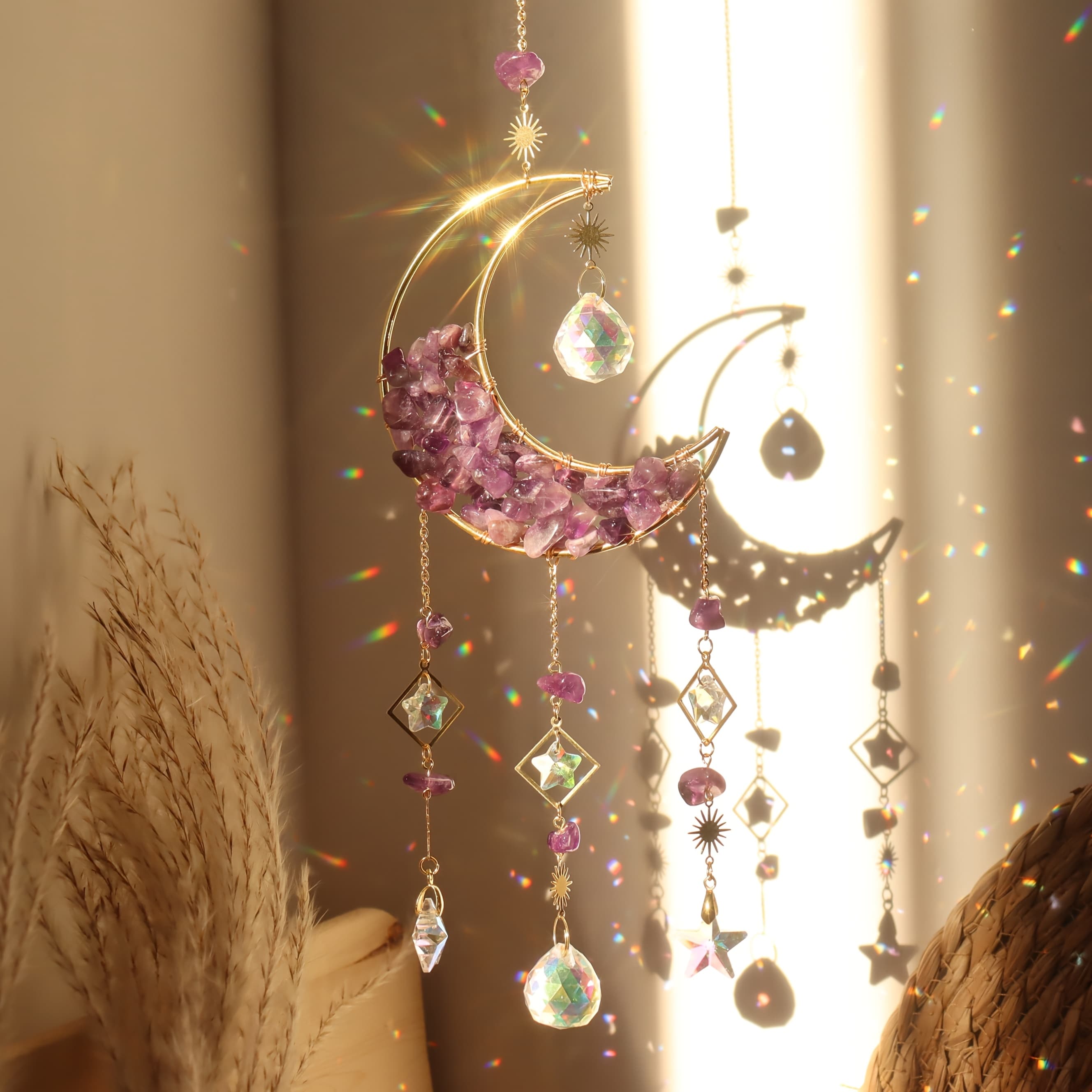 TEMU 1pc A Prism Designed For Catching Sunlight , Featuring A Half- Shape. This Decorative Glass Pendant Serves As A Wind Chime, Rainbows And Is Perfect For Home Gardens And