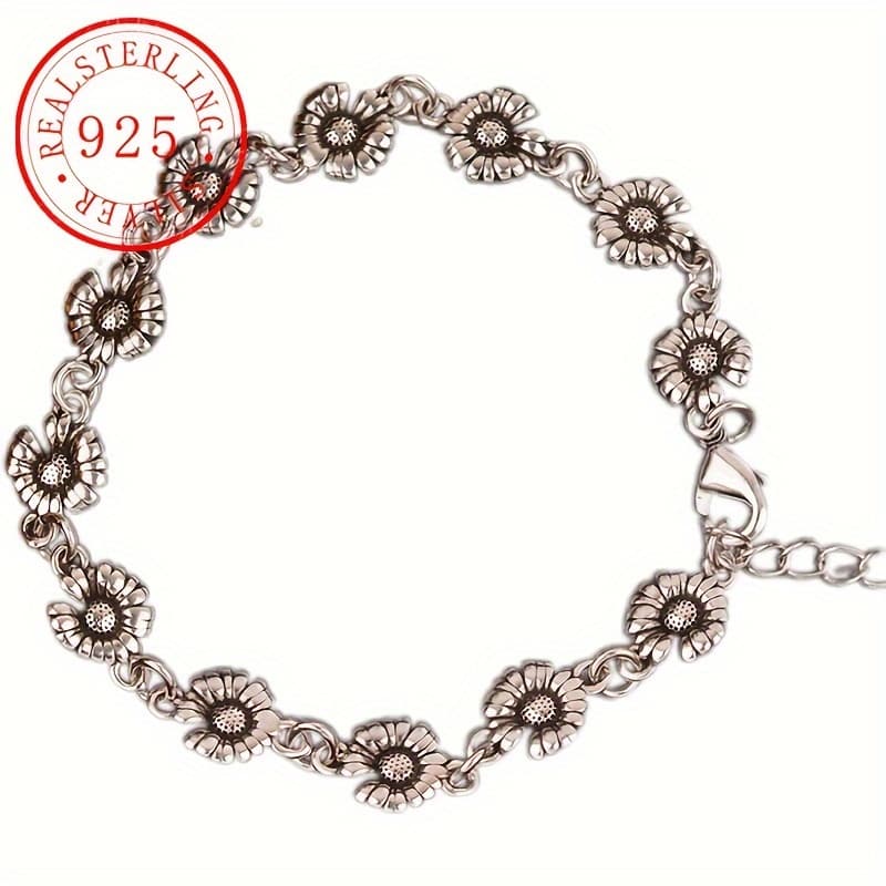 TEMU Sunflower Charm Bracelet Made Of 925 Sterling Silver, An Elegant Present For Women With October Birthstones, Perfect For Wear