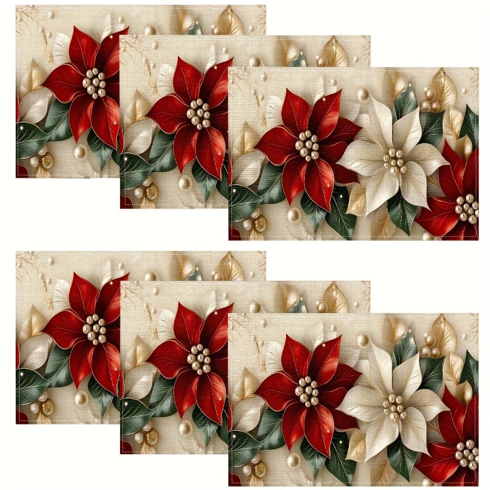 TEMU 4/6/8pcs Set, New Placemats - Elegant Christmas Theme Linen Series, Suitable For Dining Tables, Coffee Tables, , Camping Picnics, , Weddings & More