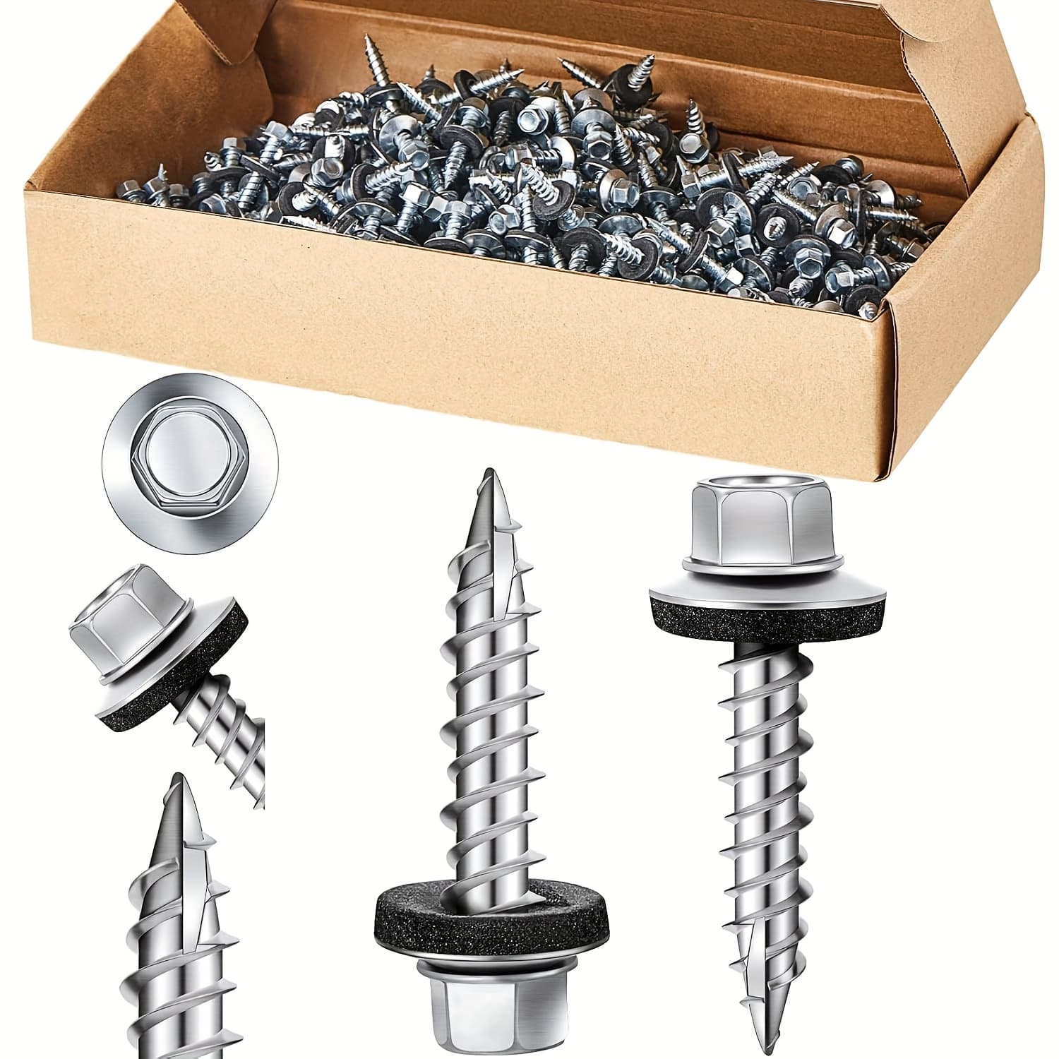 TEMU Galvanized With Hex Heads, Designed For Self-starting And Tapping Into Siding Sheets, Complete With Washer Seals For Wooden Panels, In Summer Packaging (, 500pcs, #10 Size, 1 Inch Long)