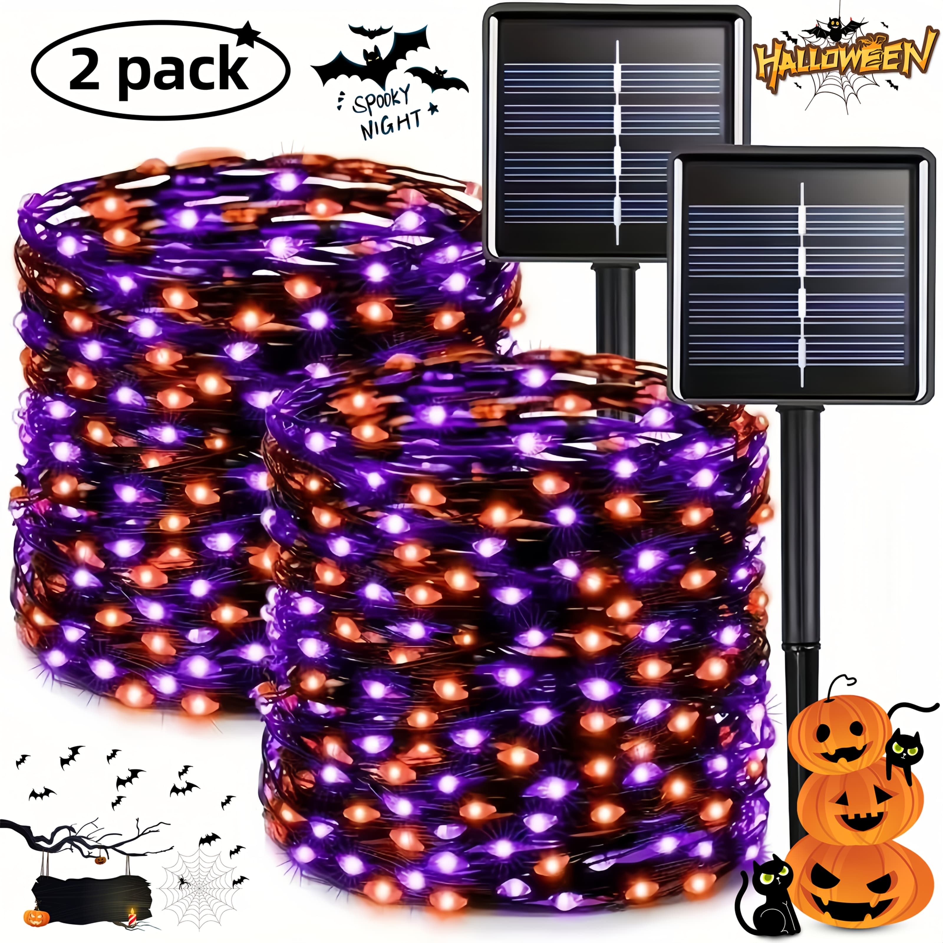 TEMU 2/1pack Total 240/120led, 80ft Solar Orange-purple Halloween Lights, Ip65 Lights, Halloween Decorations, Haunted House, Trick-or-, Halloween Parade
