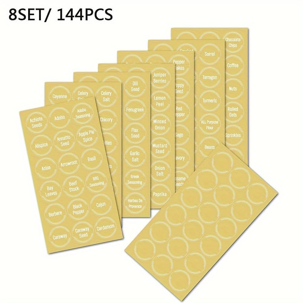 TEMU 8 Sheets/144 Stickers Transparent Waterproof Spice & Cheese Labels Suitable For Pantry, Jars, Containers - Non- Paper With, Salt, Pepper, , Chili, Curry, Italian Seasoning Markers