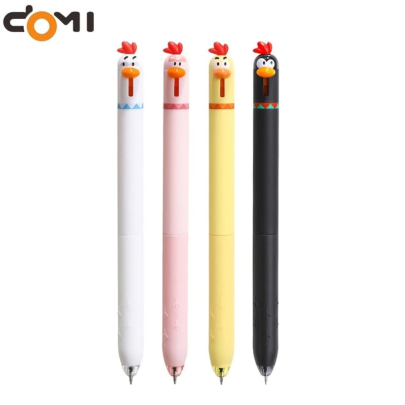 TEMU 4pcs Cute Chick Gel Pens, Domi 2503 Retractable Gel Pen, 0.5mm St Nib, Quick-drying Black Ink, Smooth Writing, Creative Chick Pen For Office And School Use, Writing Tool, Ideal Back-to- Gift
