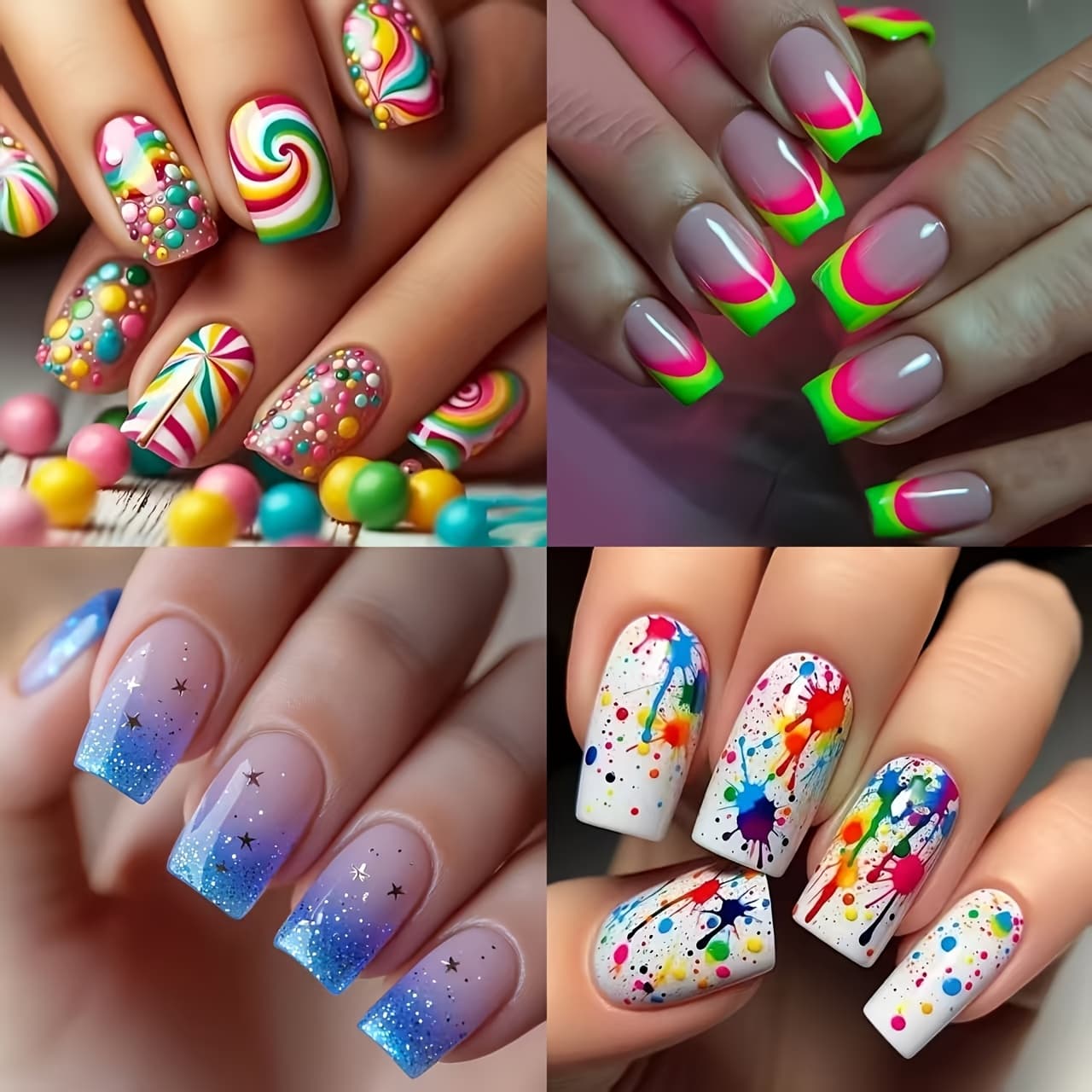 TEMU 96pcs "vibrant Carnival" Press-on Nails - Multicolor Mix (,,,,) With Square Medium Length Fake Nails Suitable For Parties, Weddings, Events - Application & Removal, Wearable Nails