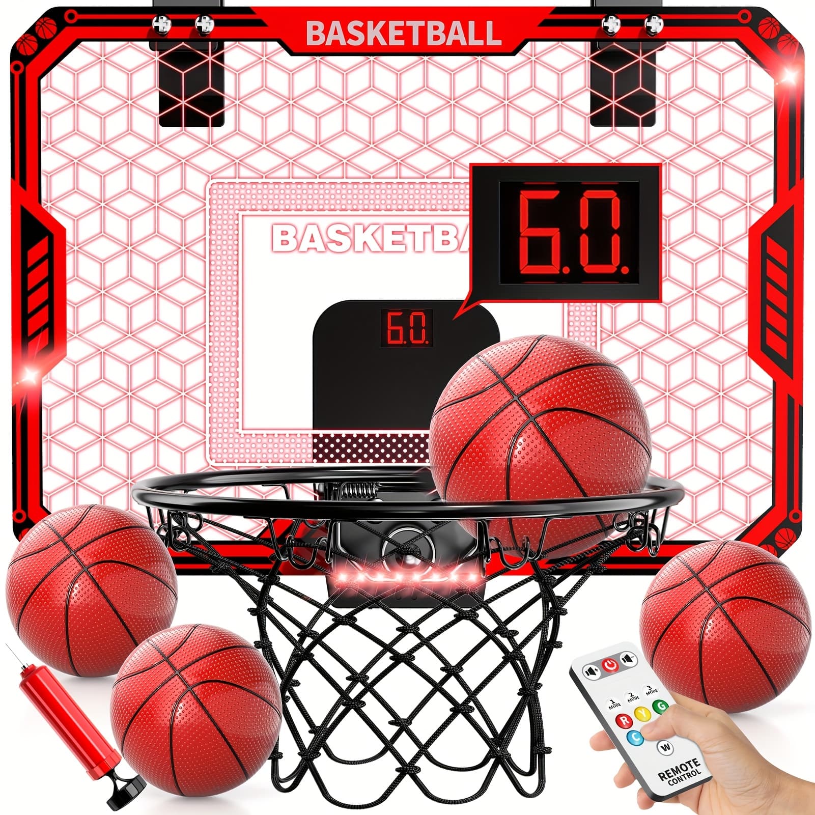 TEMU Indoor Basketball Hoop Designed For Boys, Featuring A Mini Set With 4 Balls And 3 Scoreboards, Perfect As Birthday Gifts For Boys Aged 3 To 12 Years