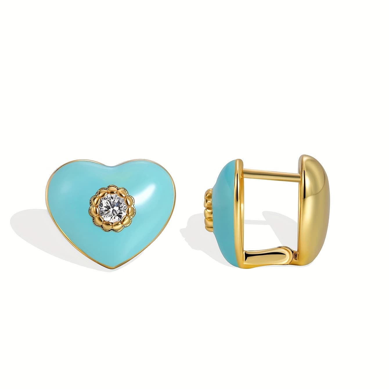 TEMU Plated Enamel Heart 3a Zirconia Hoop Earrings For Women Gorgeous Heart Huggie Earrings Everyday Jewelry Valentine's Day Gifts