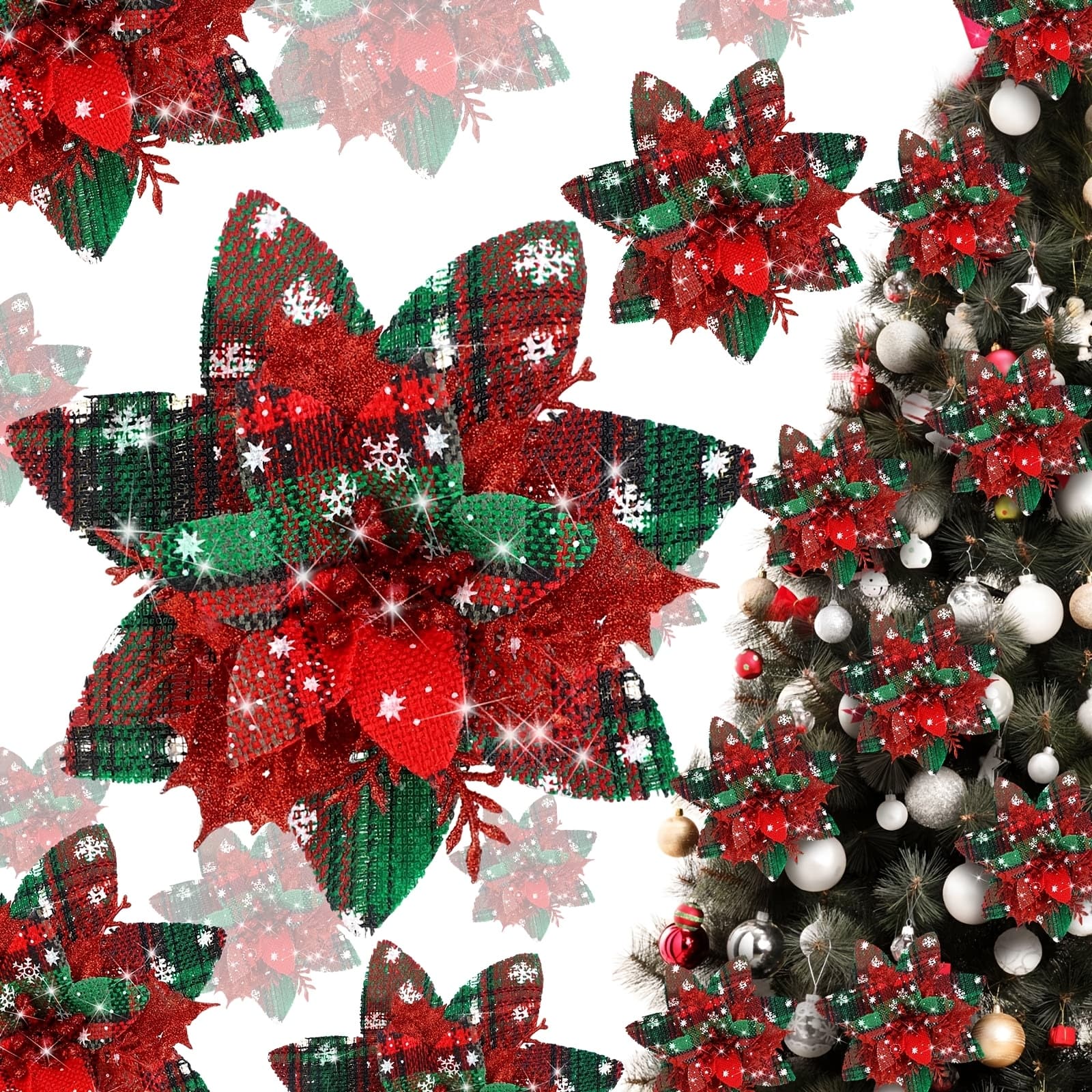 TEMU 6pcs Kelzero Festive Red & Bow Ornaments With Golden Glitter, 14cm - Ideal For Christmas, Valentine's, Easter, Thanksgiving & 's Day Decorations, Holiday Decorations