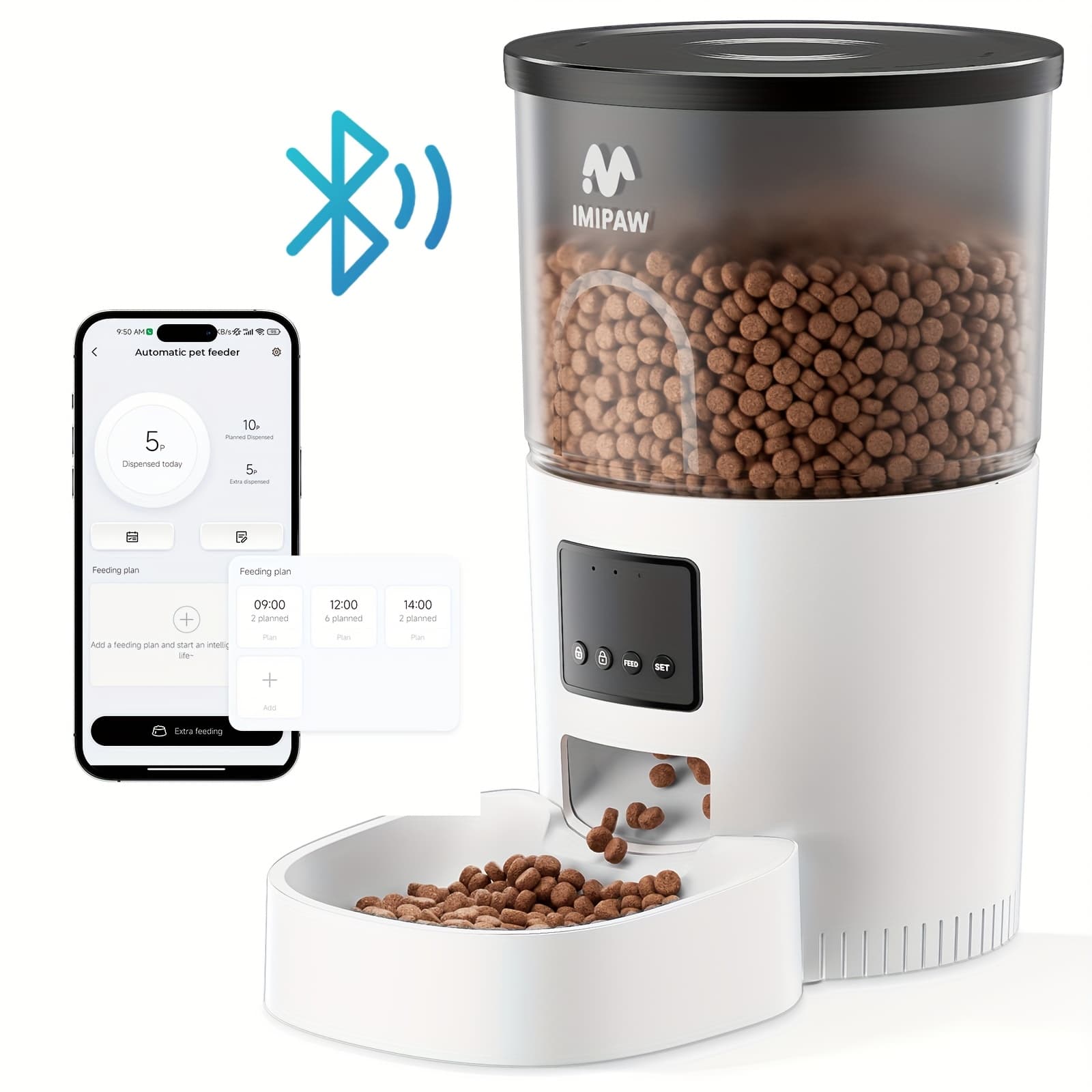 TEMU Automatic Cat Feeder 3l - Food Dispenser With Wireless App Control (up To 20 M), Timed Programmable Portion Control, Backup, Easy Setup, 10 Meals/day For Cats And Puppies (no Wifi Required)