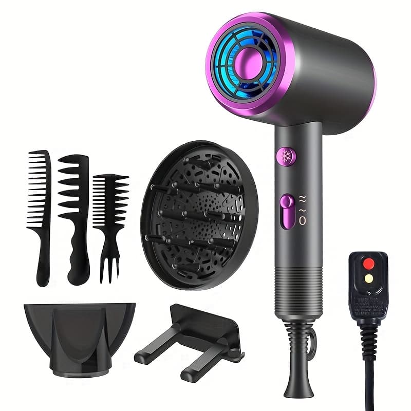 TEMU Professional Hair Dryer, Powerful 1600w Quick Dry Hair Dryer With 2 Concentrator Nozzles 1 Diffuser Attachment 3 Combs 1 Hanger For Travel (gray, White, Red, Green, Purple, Pink)