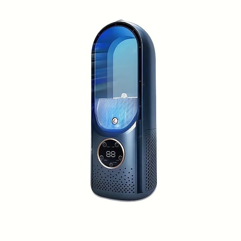 TEMU Portable Bladeless Air Conditioner Fan With Night Light - 7-speed, Quiet Usb Desktop Tower Cooler For Bedrooms & Rooms