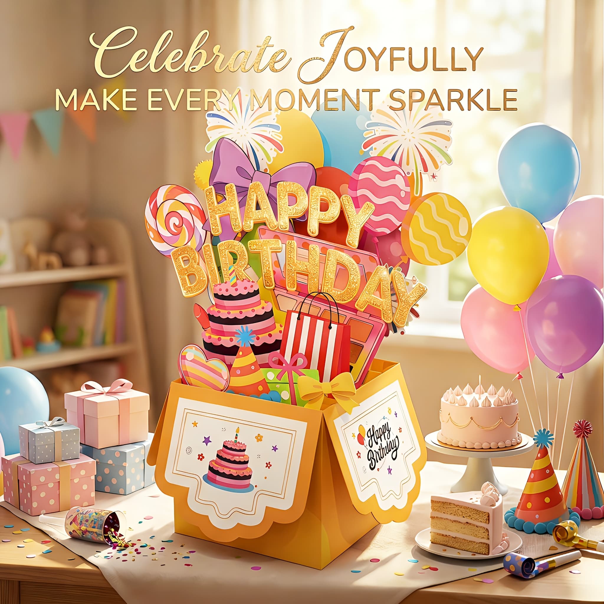 TEMU 3d Pop-up Birthday Greeting Card With Envelope, Colorful Candy And Balloon Gift , Ideal For Birthday Gift, Party Invite, Father's Day, , For