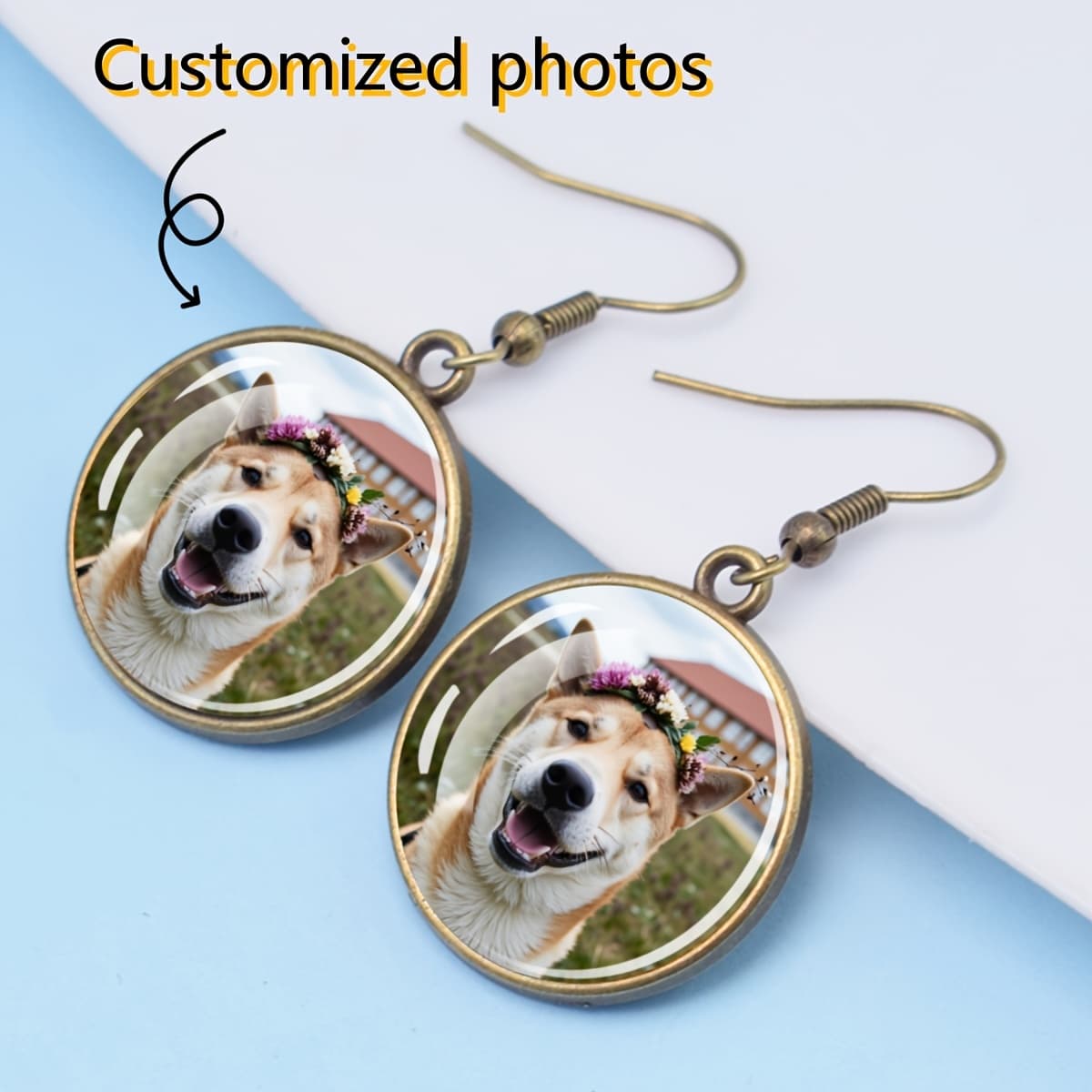 TEMU Customized 1 Pair Vintage Earrings Customized Photo Personalized Family Lover Earrings Gift