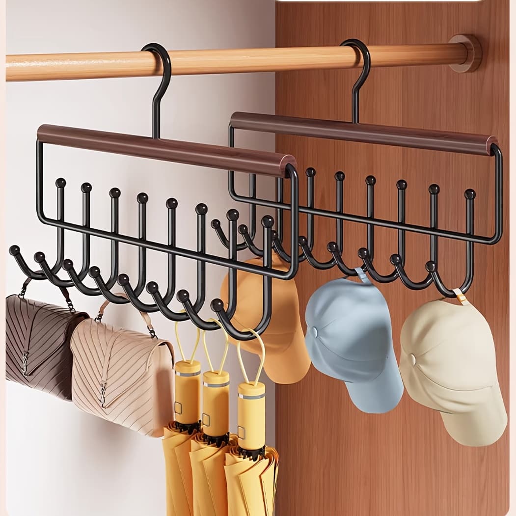 TEMU 2pcs Wooden Hangers With 8 Hooks, Vest Storage Rack For Underwear And Clothes, 360° Rotating Space-saving Underwear Organizer With Metal Hooks, Perfect For Home And Clothing Stores