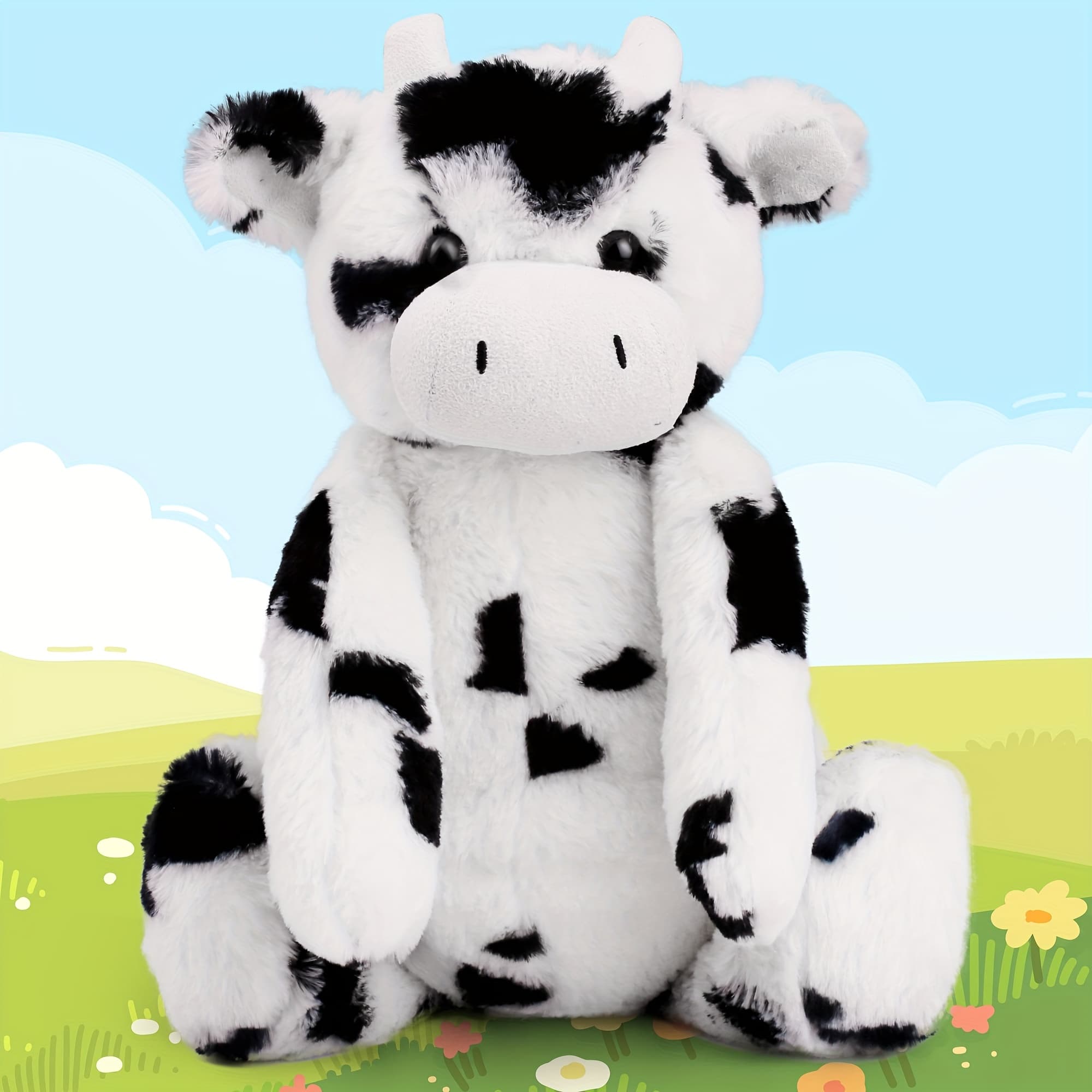 TEMU Cow Stuffed Animals, 16'' Tubbie Soft Plush Cow For Babies, Farm Animal Toy Birthday For Boys Girls, White And Black, Kids Room Decoration, Christmas Birhtday Gifts For Kids Boys Girls