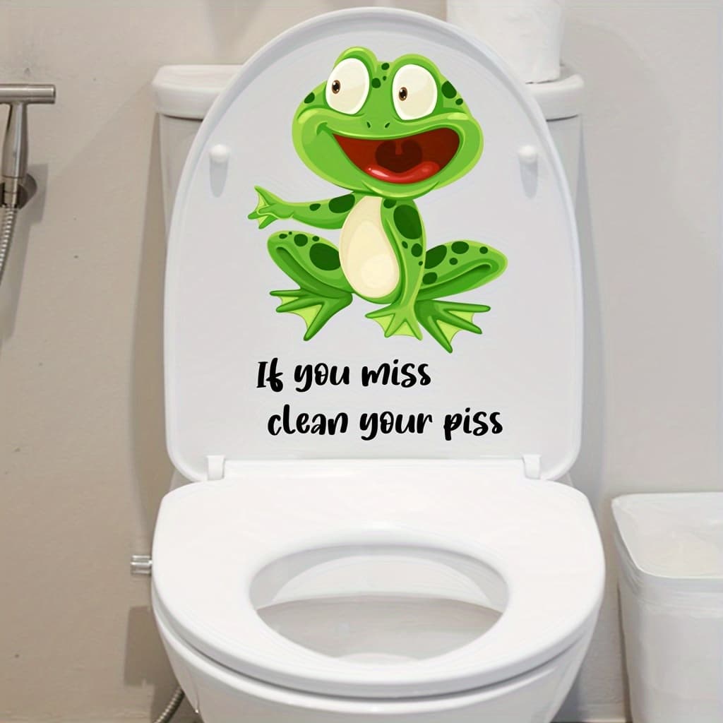 TEMU Set Of Self-adhesive Frog Toilet Stickers - Removable Bathroom Humor Mural, , Durable Plastic Material, Fun Home Decoration For Bathroom, Porch, Living Room, Bedroom, Office, Dormitory