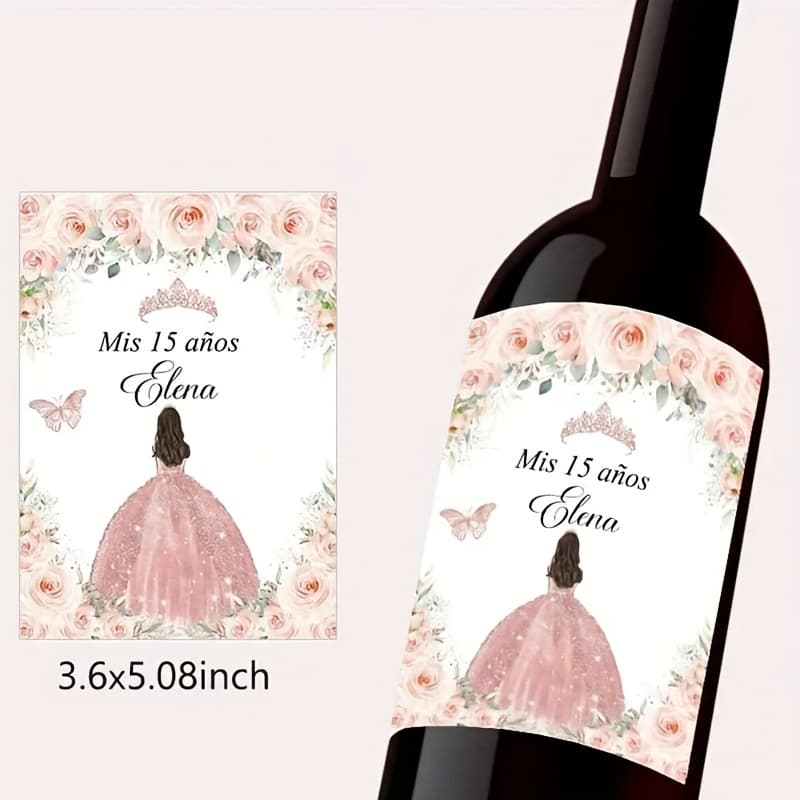 TEMU 20 Custom Personalized Bottle Stickers For A 15th Birthday Party Decoration With Crown Labels.