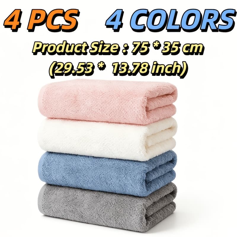 TEMU Coral Velvet And Ultra- Double-layer Towel | Pineapple Grid Water Absorption Structure | Thick And Soft Solid Color Towel 4-pack For Home Use Hand Wiping/face Washing/bathing