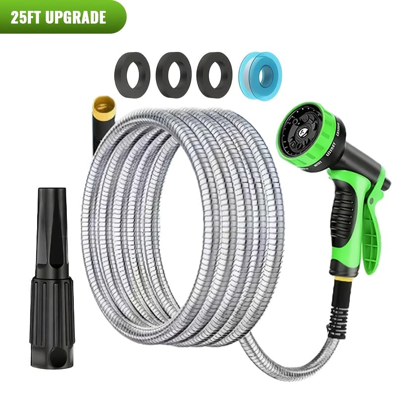 TEMU 100ft/ 50ft/ 25ft Heavy Duty Stainless Steel Garden Hose With Spout - Leakproof, Flexible And -free, Connector For Yard Care