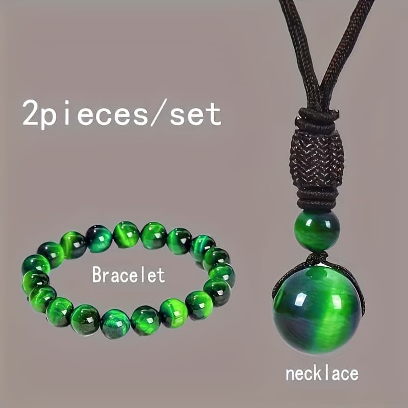 TEMU 2pcs Boho Style Eye Beaded Necklace And Bracelet Set - Natural Stone Pendant, Ideal For Daily Wear Or Gifting, Gift For