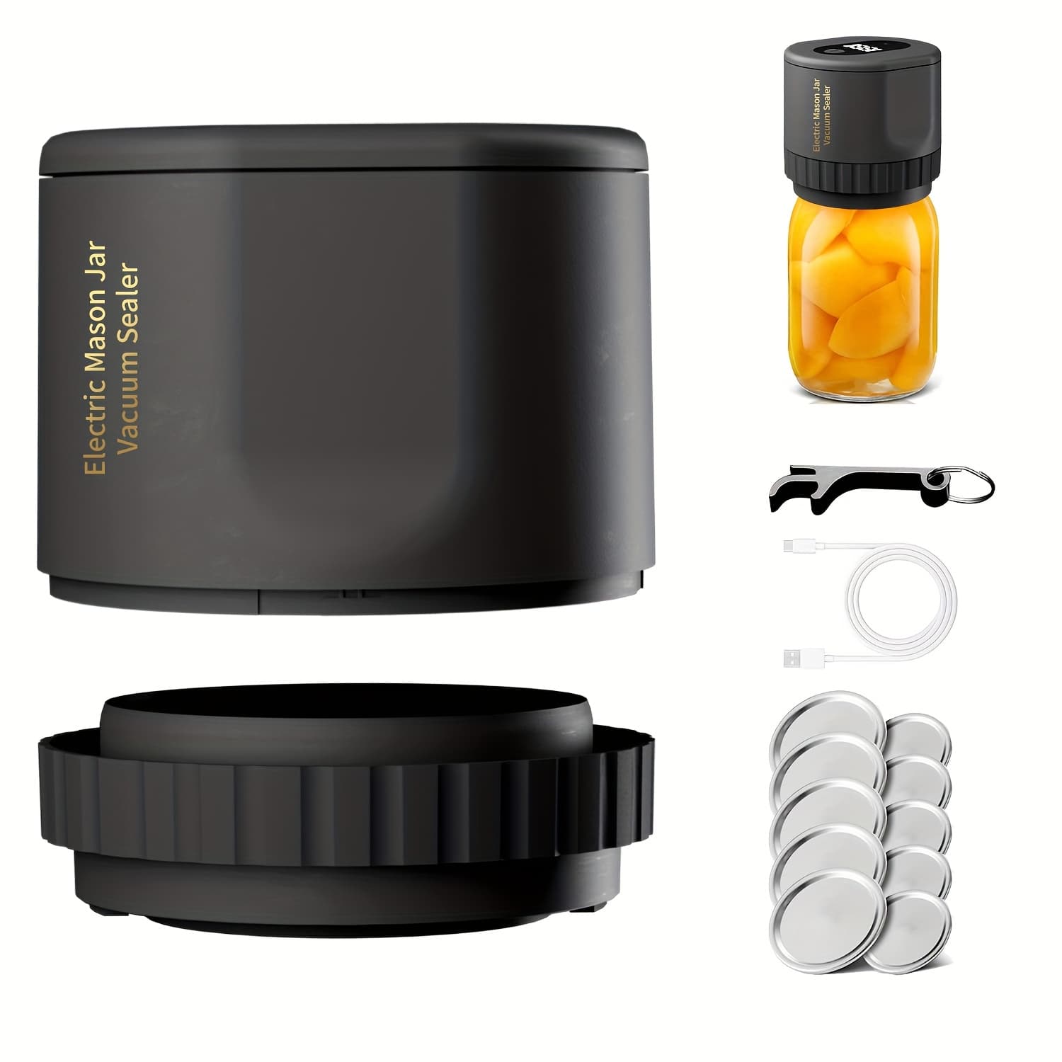 TEMU Electric Vacuum Mason Jar Vacuum Sealing Kit - Contains Sealing Lids, Suitable For Wide Mouth And Regular Mouth Mason Jars, Food Preservation Vacuum Sealer For Home Preservation.