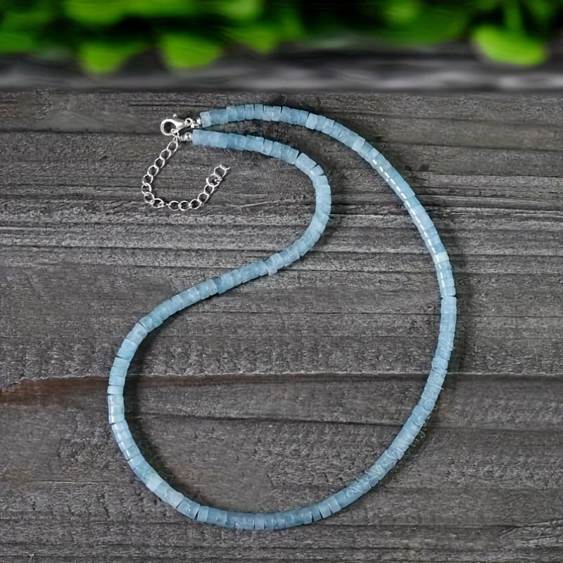 TEMU Natural Stone 1pc Women's Hand- Aquamarine Necklace - Natural Stone Spacers Charm For Fashion &