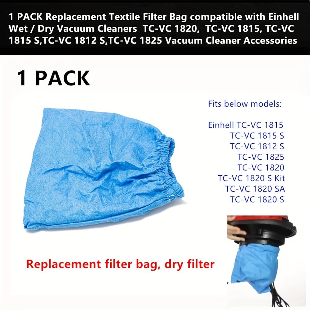 TEMU 1 Pack Replacement Textile Filter Bag Compatible With Einhell Wet/dry Vacuum Cleaners Tc-vc 1820, Tc-vc 1815, Tc-vc 1815 S, Tc-vc 1812 S, Tc-vc 1825 Vacuum Cleaner Additions