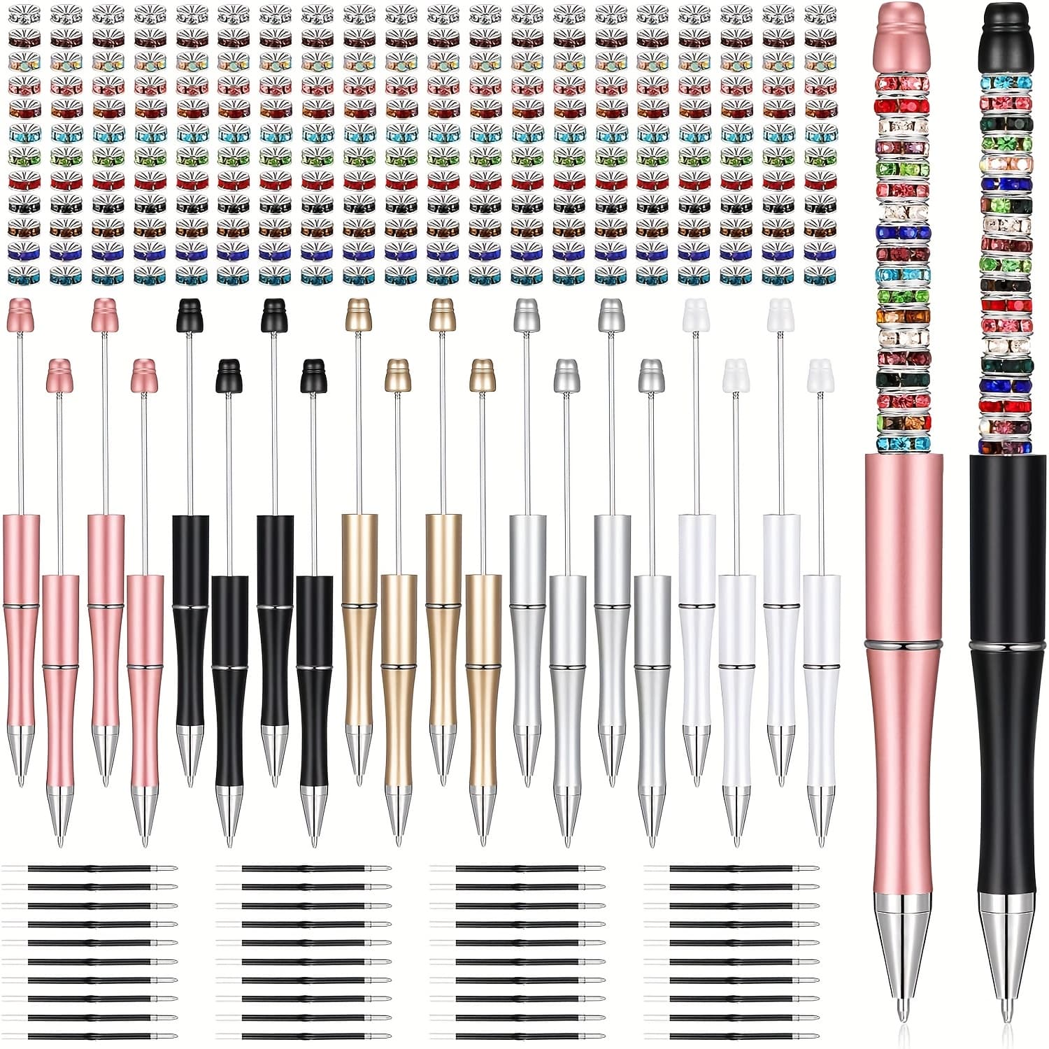 TEMU 300pcs Of Plastic Bead Pen Set, 20 Ballpoint Pens, 40 Pen Refills, And 240 Spacer Beads, Used For Office Back To School Supplies, Holiday Gifts