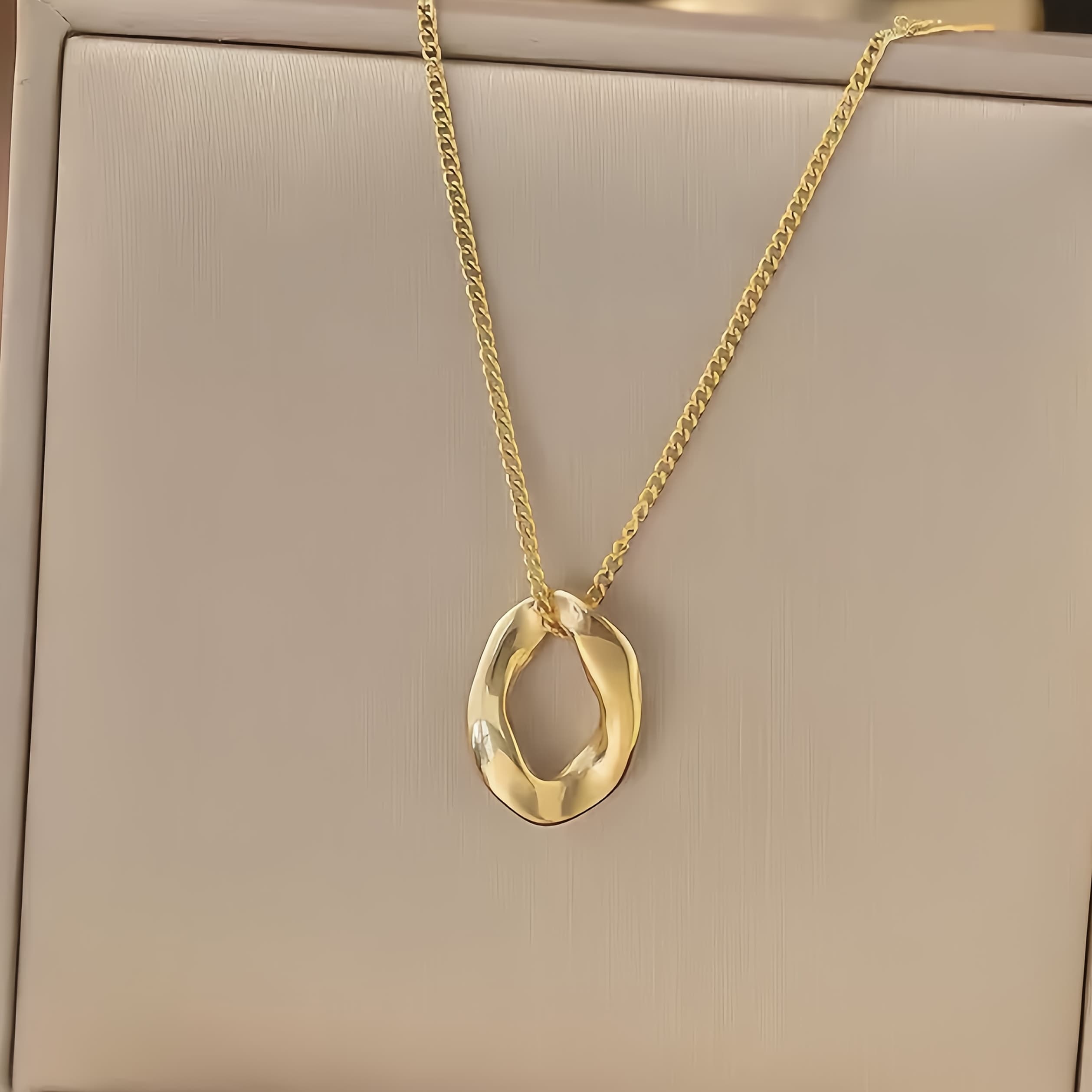 TEMU Fashion Stainless Steel I8k Gold-plated Irregular Shape Pendant Necklace, Elegant Luxury Suitable For Daily Wear And Gift
