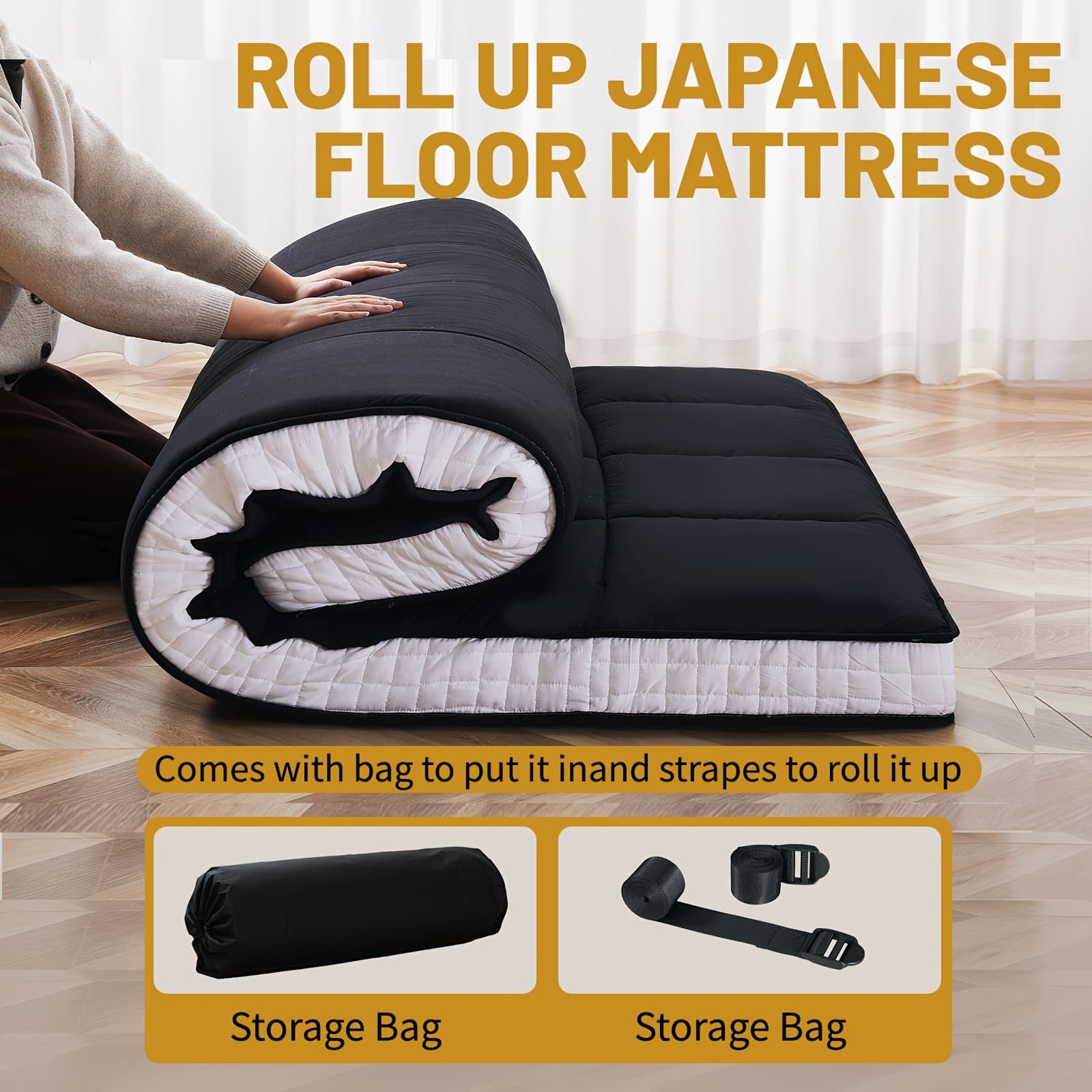 TEMU Lilypelle Japanese Floor Mattress Futon Mattress, Foldable Mattress, Sleeping Tatami Mat Floor Mattress For Adults, Roll Up Mattress Guest Mattress, Camping Mattress, Twin Size, 80"l×39"w