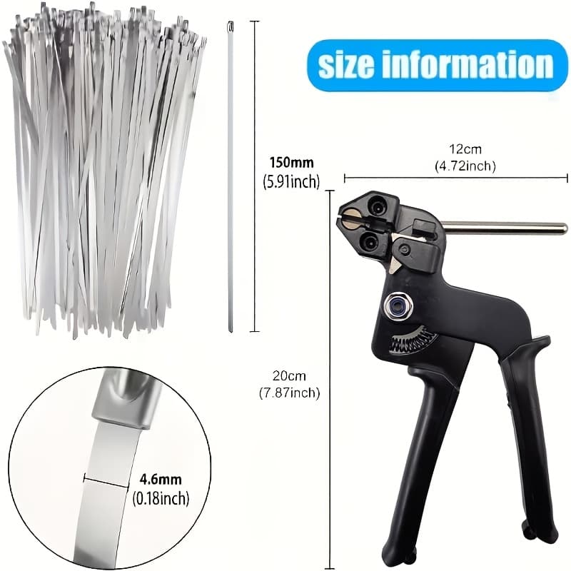 TEMU Stainless Steel Cable Tie Pliers And Metal Cable Tie Set, Heavy-duty Metal Cable Tie Tool Kit, Special Tools For Tightening And Cutting Stainless Steel Cable Ties