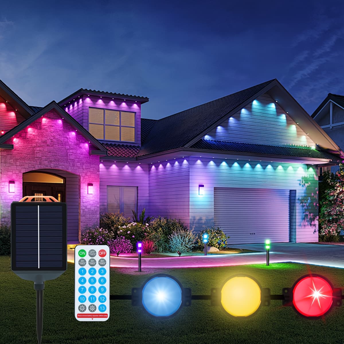 TEMU Solar Lights, Rgb Outdoor Lights With 20 , 33ft With 25 Led For Valentines Day Decorations, Party, Christmas, House Decoration, Christmas Decorations On Local Warehouse
