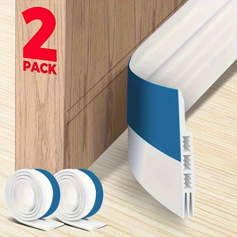 TEMU 2pcs Silicone Door Draft Stopper - 37" Long, Easy-to-install Under Door & Weather Stripping With Strong Adhesive, Noise Reduction, For Interior/, White