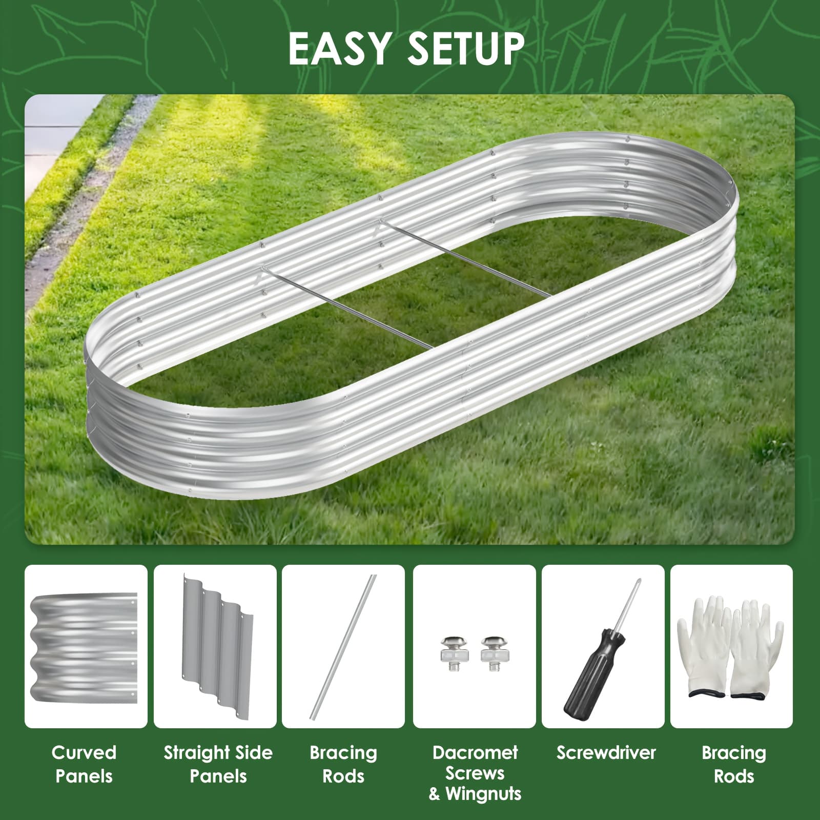 TEMU 2pcs 8×3×1ft Galvanized Elevated Garden Bed Kit - Oval Large Metal Planter For Outdoor Vegetable Gardening, Durable Metal Structure For Growing Vegetables And Flowers