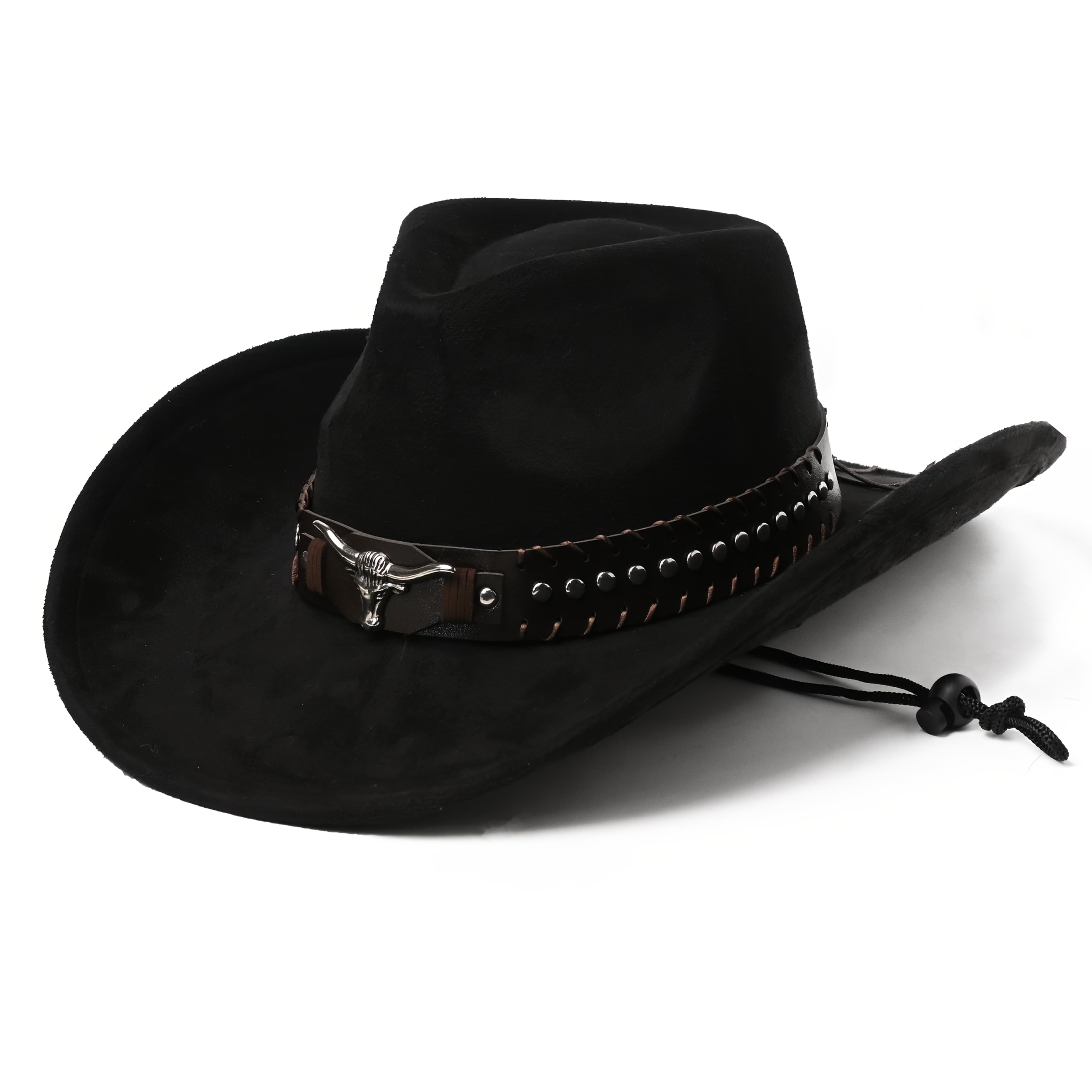 TEMU Universal Western Cowboy Hat, Classic Suede With Metal Rivets And Cow Pattern, Lightweight Festive Hat, Braided In Non-elastic With Decorative Additions, Feather-free, Non-washable