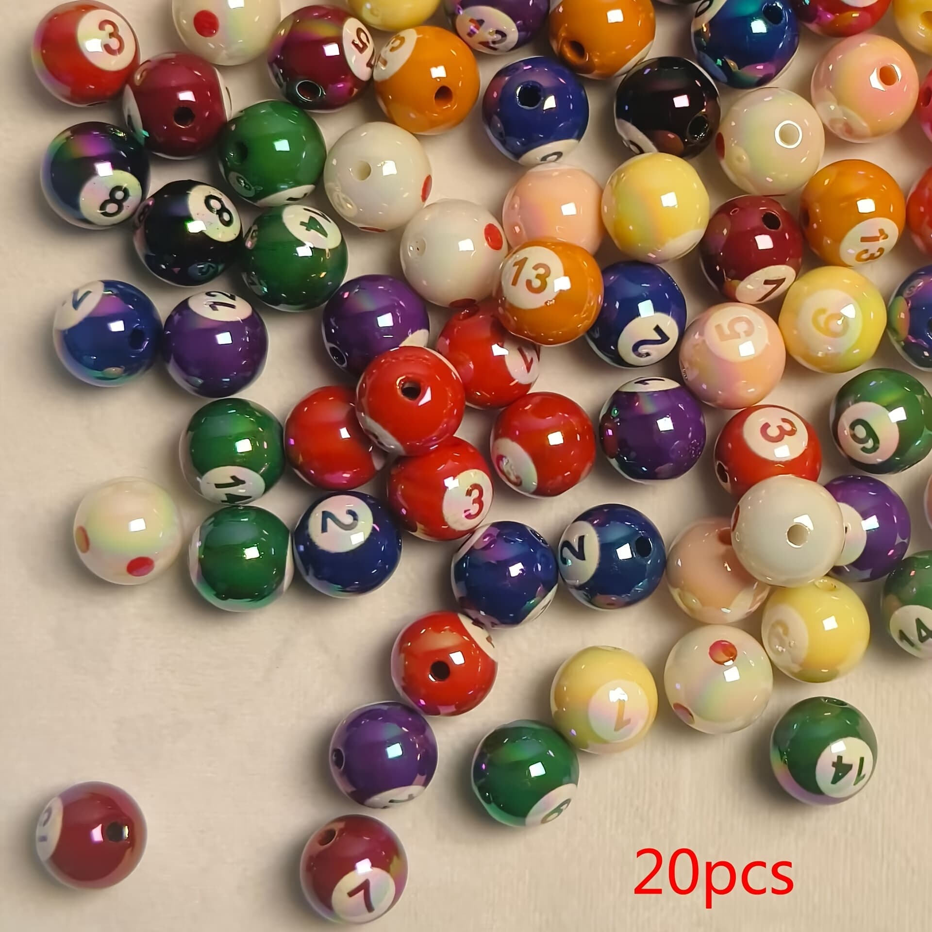 TEMU 16mm Ab Coated Double-sided Hand-painted Billiards Digital Beads For Handmade Loose Beads, Mobile Phone Chains, Necklaces, Bracelets, And Jewelry Additions