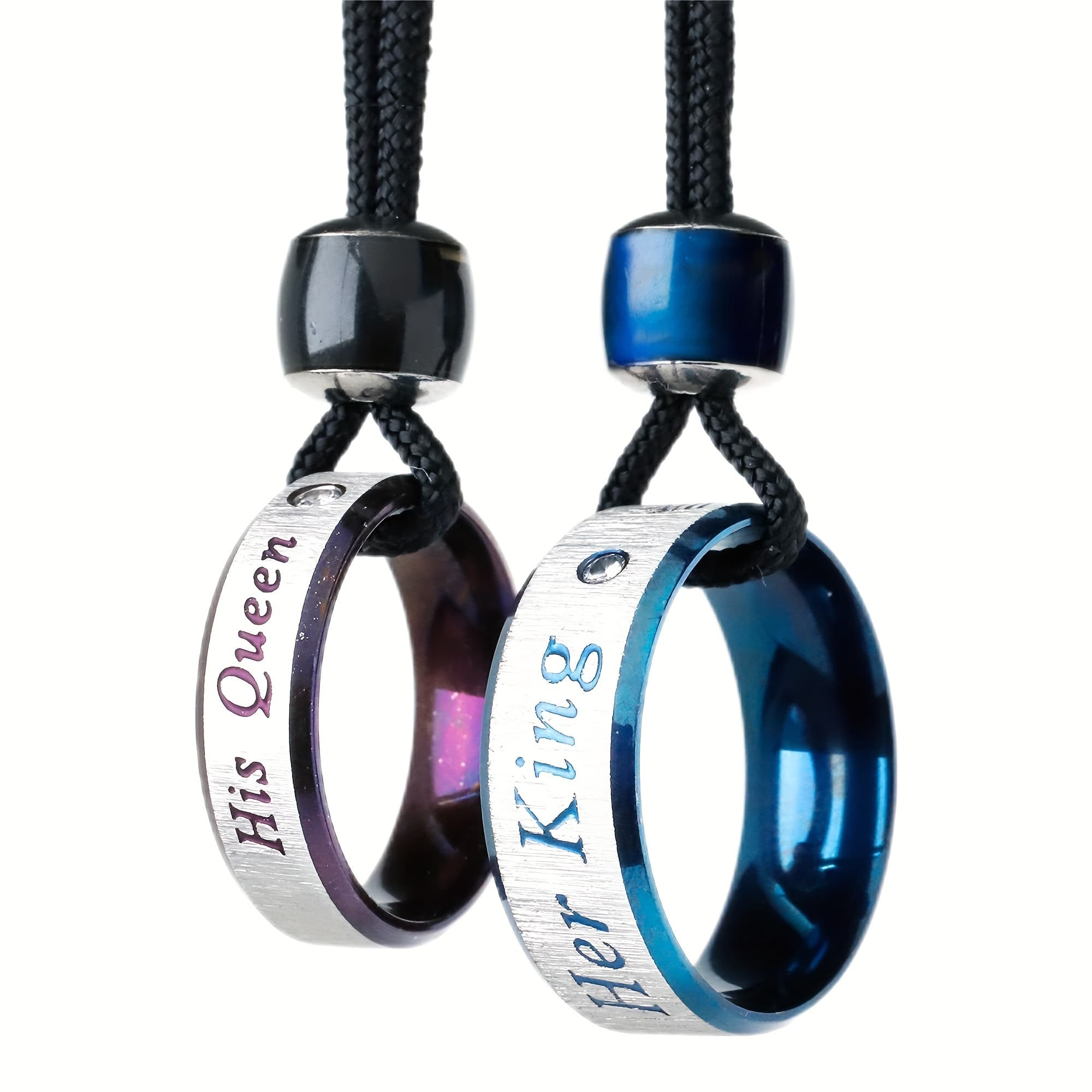 TEMU 2pcs Stainless Steel Necklace Set: " And " Text Couple's Ring Pendant Promise Necklace